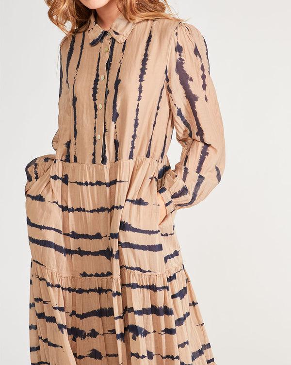 Baci Cotton Silk Blend Button-Up Shirtdress Camel