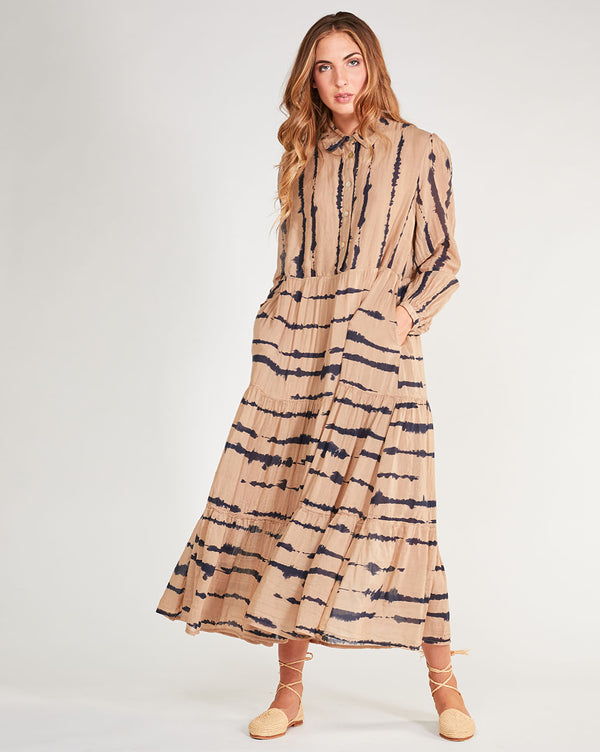 baci Cotton Silk Blend Button-Up Shirtdress Camel