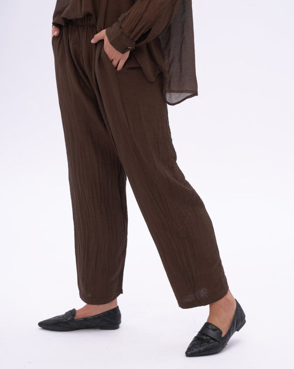 Baci Cotton Silk Blend Drawstring Pants Chocolate