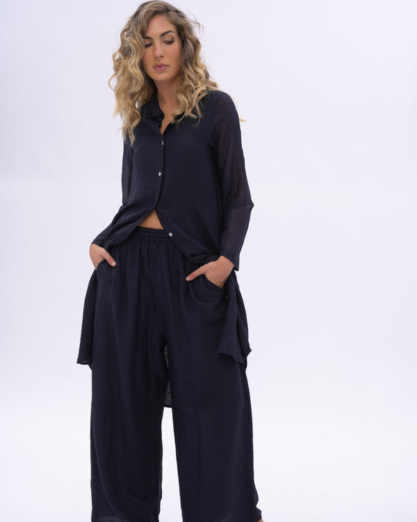 Baci Cotton Silk Blend Elastic Waist Pants Black