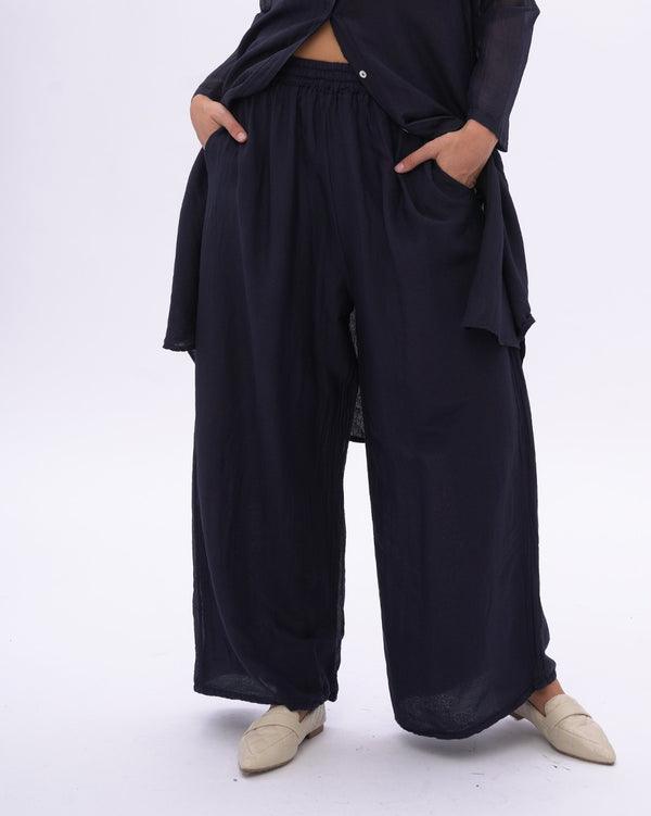 baci Cotton Silk Blend Elastic Waist Pants Black