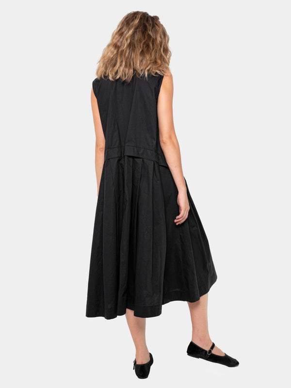 Baci Cotton Sleeveless Pleat Midi Dress Black