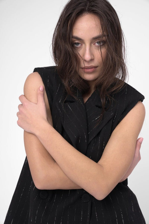 Baci Cotton Striped Blazer Vest Black