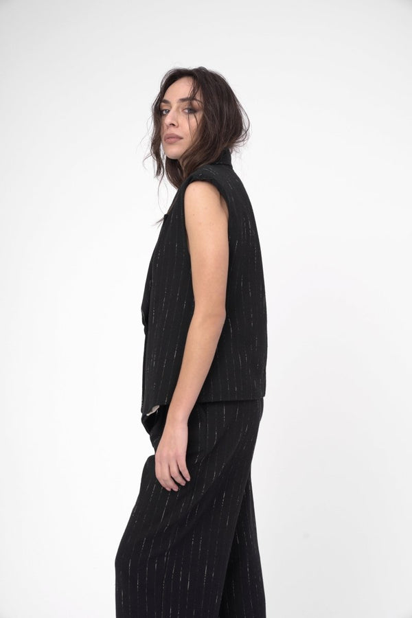 Baci Cotton Striped Blazer Vest Black