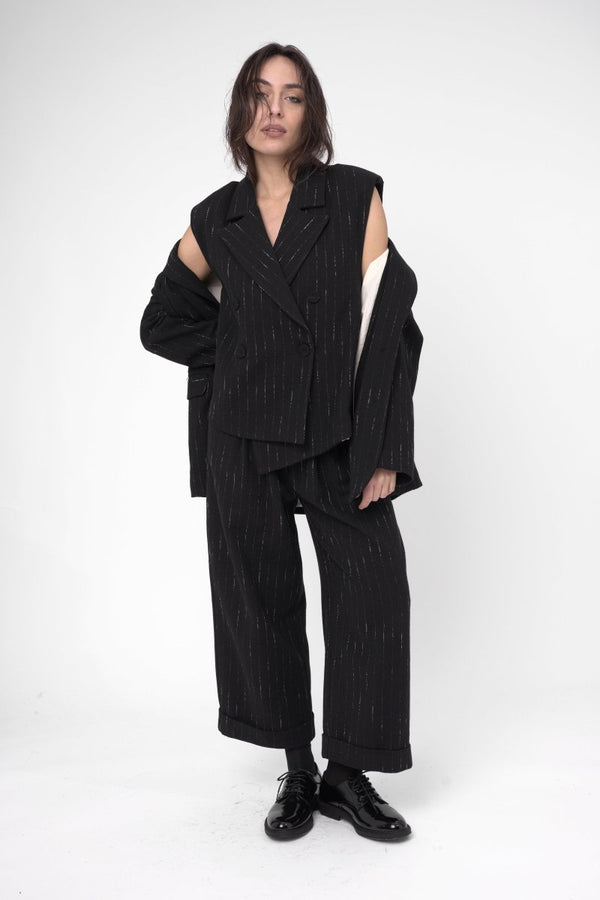 Baci Cotton Striped Blazer Vest Black