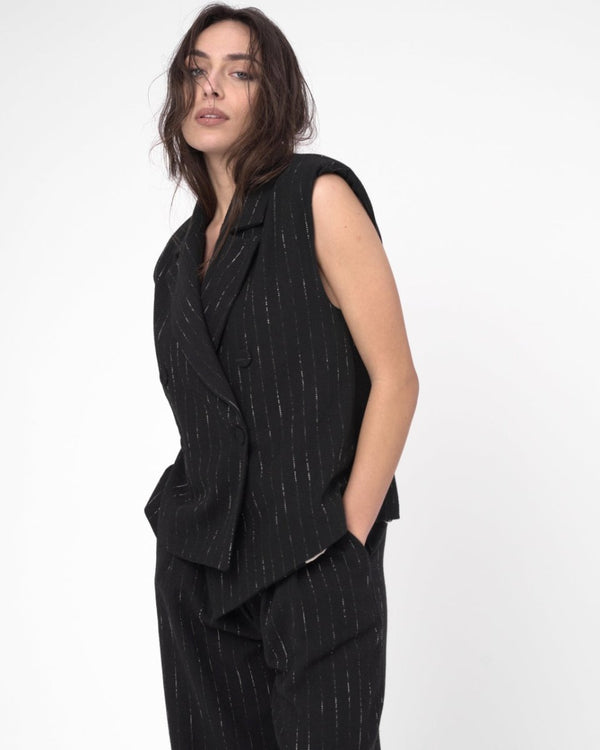 baci Cotton Striped Blazer Vest Black