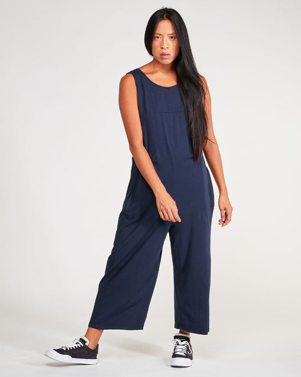 Baci Cotton Tiered Tank Jumpsuit Navy
