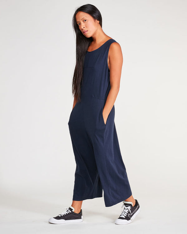 baci Cotton Tiered Tank Jumpsuit Navy