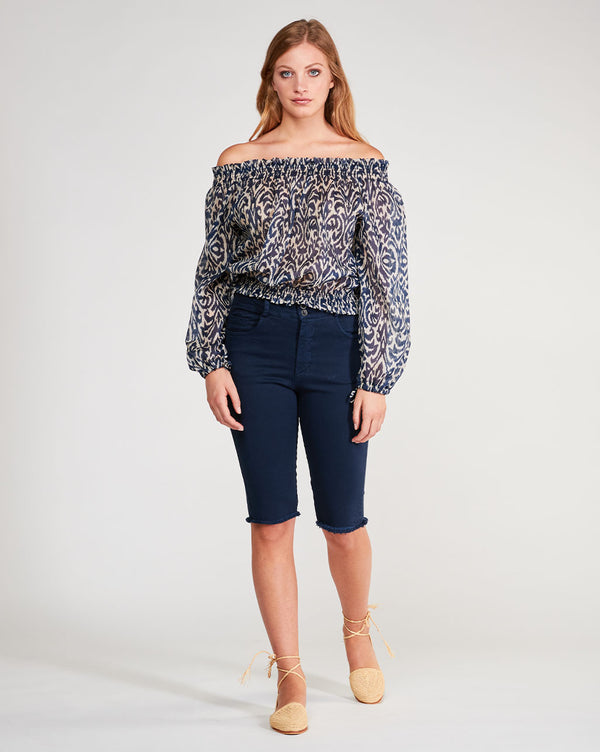 Baci Cotton Tribal Print Blouse Navy Beige
