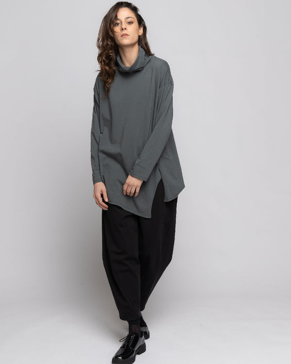 Baci Cowl Neck Tunic T Shirt With Slit Black