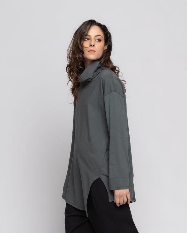 Baci Cowl Neck Tunic T Shirt With Slit Black