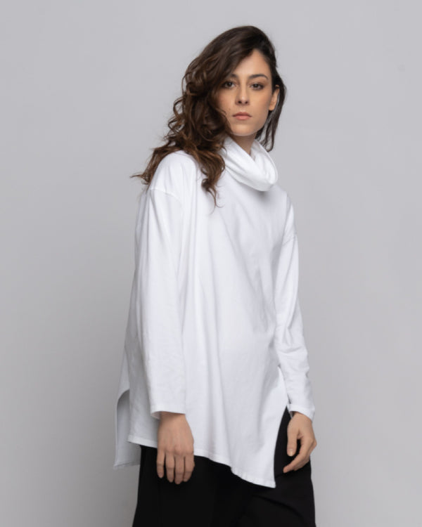 baci Cowl Neck Tunic T Shirt with Slit Black