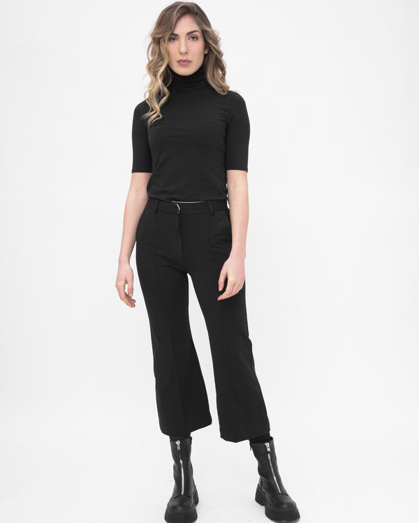 Baci Cowl-Turtleneck Short Sleeve T-Shirt Black