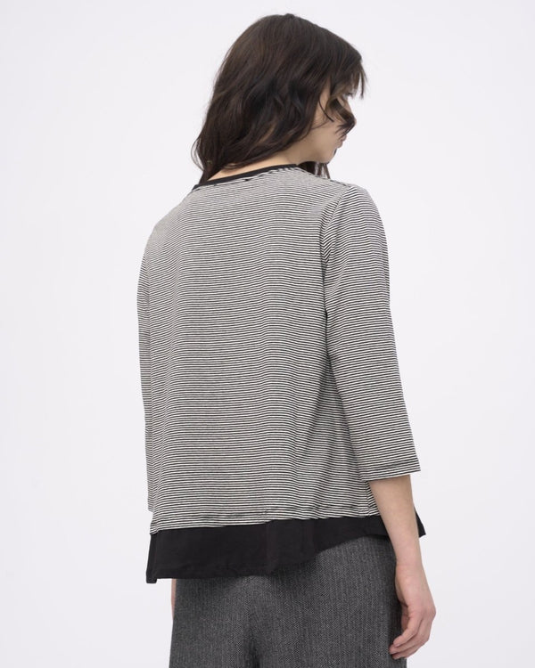 Baci Crewneck Layered Striped Blouse Black / White