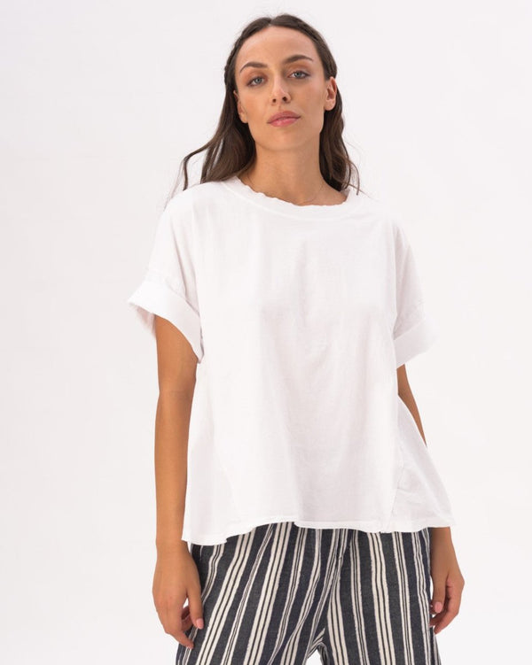 Baci Crewneck Rolled Short Sleeve Top Black