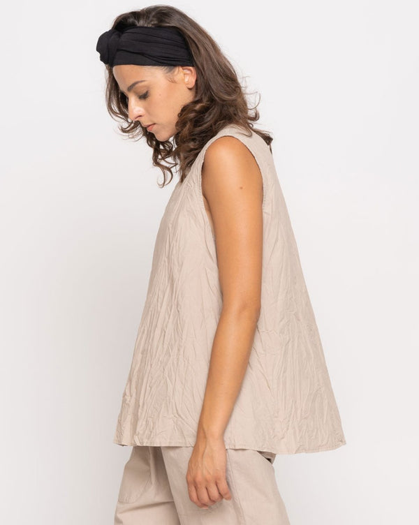 Baci Crinkle Swing V-Neck Tank Beige