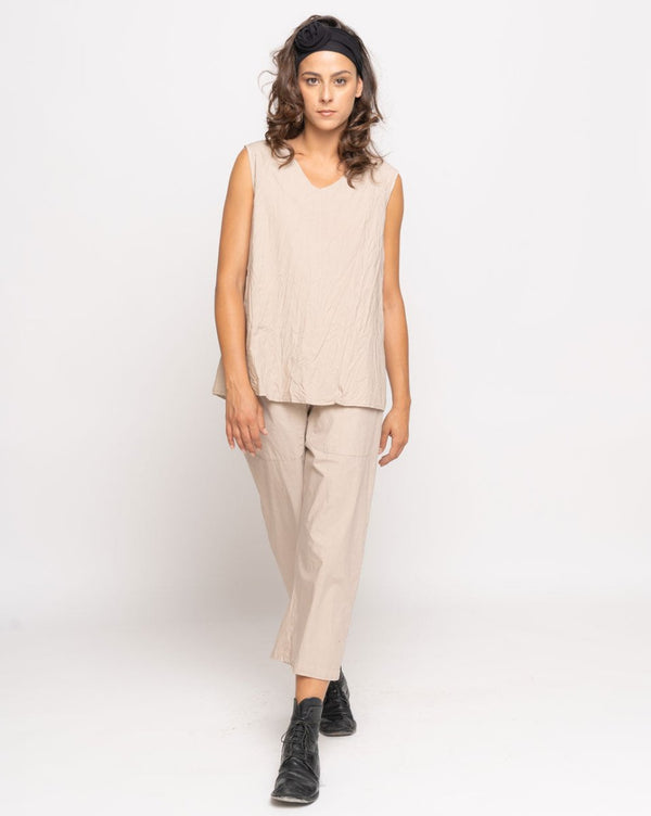 Baci Crinkle Swing V-Neck Tank Beige