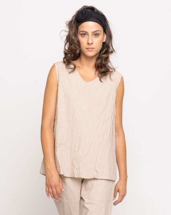 baci Crinkle Swing V-Neck Tank Beige