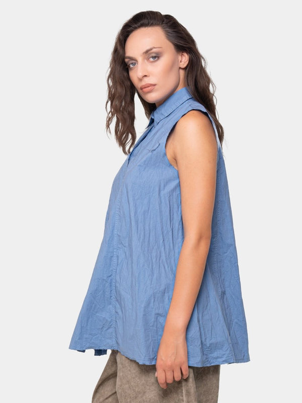 Baci Crinkled A-Line Button Down Tank Black