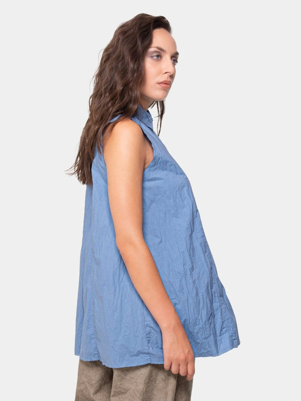 Baci Crinkled A-Line Button Down Tank Black