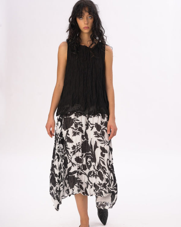 Baci Crinkled Cotton Linen Tank Black