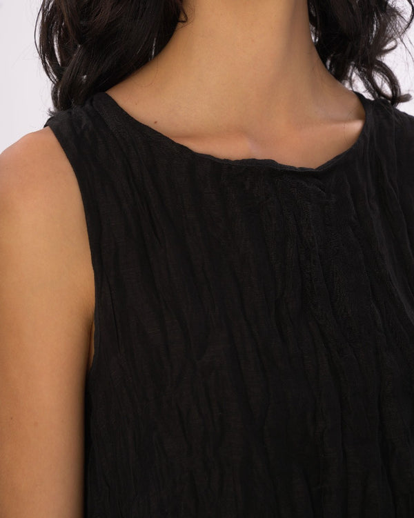Baci Crinkled Cotton Linen Tank Black