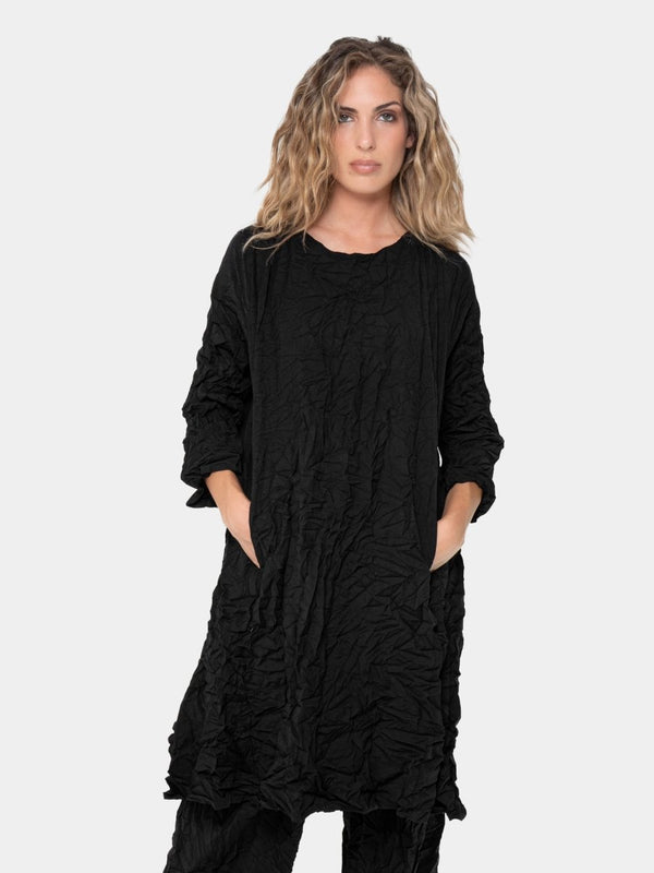 baci Crinkled Hip Slit Tunic Black