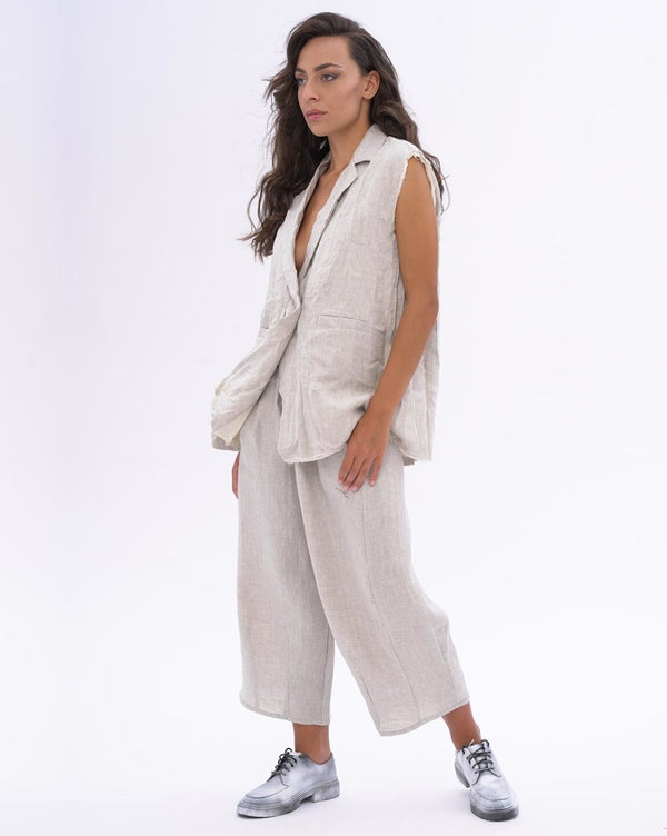 Baci Crinkled Linen Sleeveless Blazer Natural