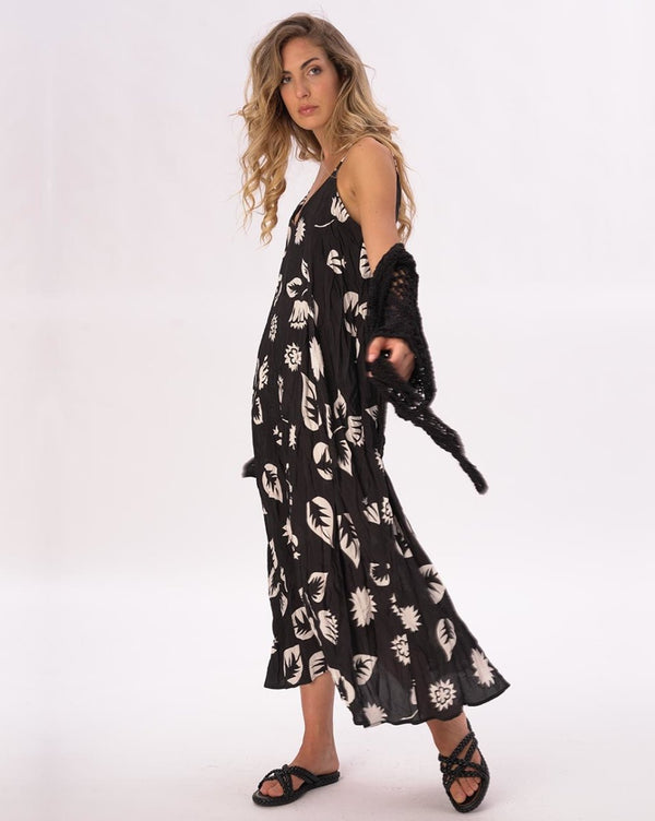 Baci Crinkled Maxi Floral Slip Dress Black / White