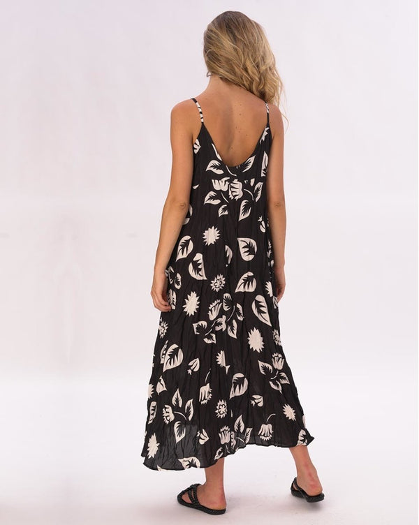 Baci Crinkled Maxi Floral Slip Dress Black / White