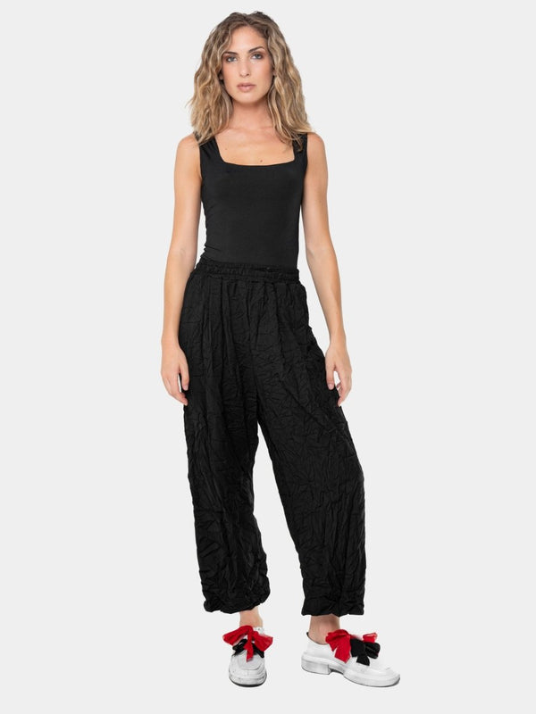 Baci Crinkled Pleated Pants Black