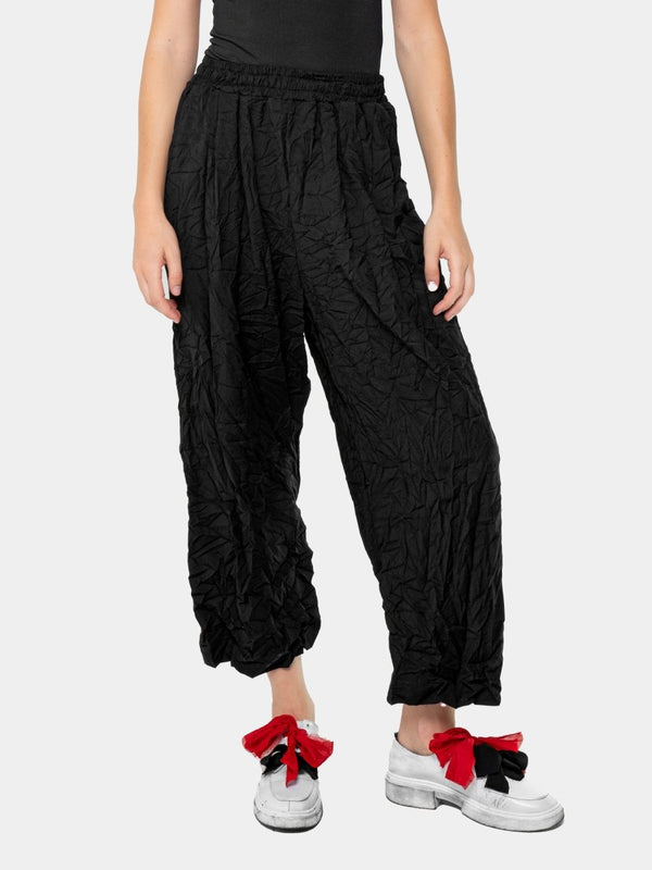 baci Crinkled Pleated Pants Black