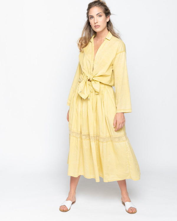 Baci Crochet Striped Drawstring Maxi Skirt Copper