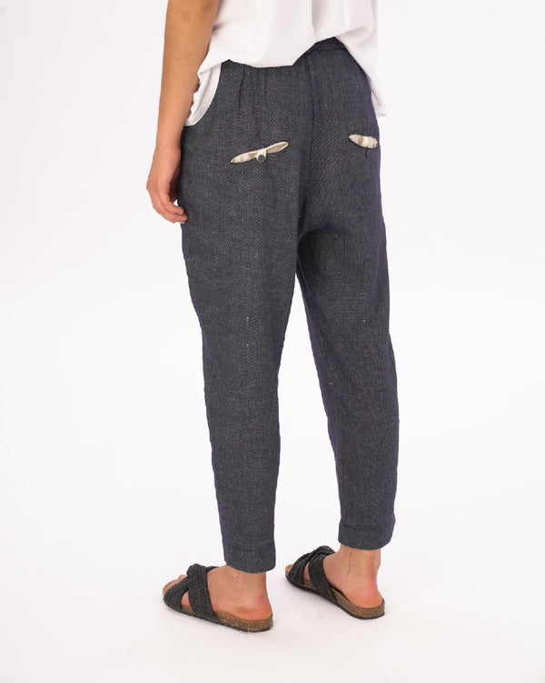 Baci Denim Cotton Linen Elastic Pants Indigo