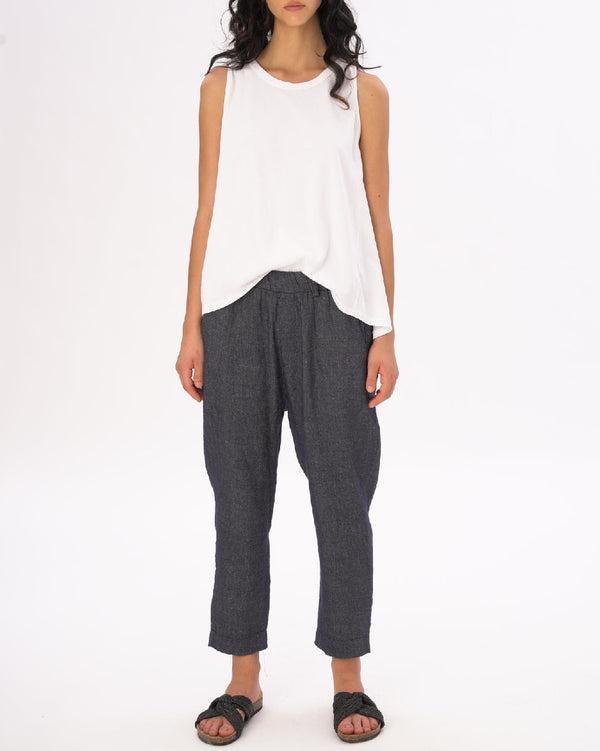 Baci Denim Cotton Linen Elastic Pants Indigo