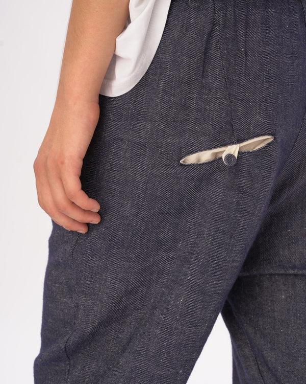 Baci Denim Cotton Linen Elastic Pants Indigo