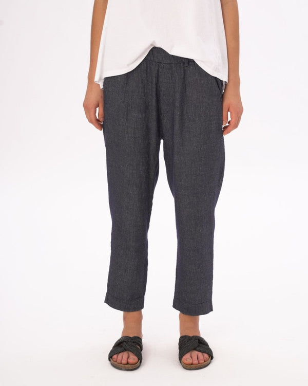 baci Denim Cotton Linen Elastic Pants Indigo