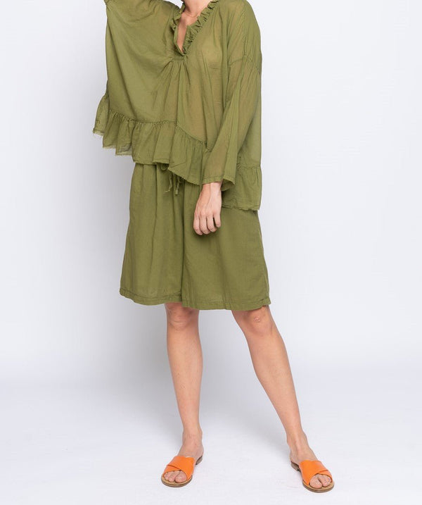 Baci Drawstring Cotton Elastic Shorts Green