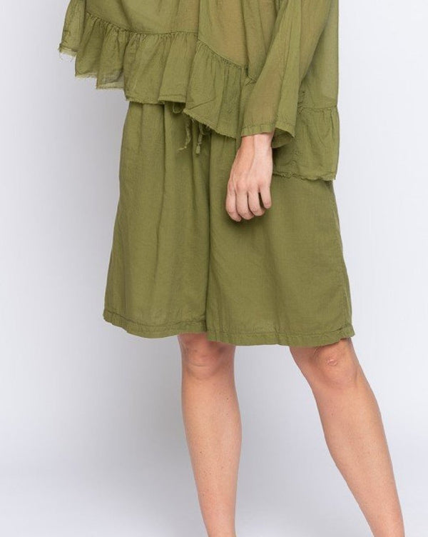 Baci Drawstring Cotton Elastic Shorts Green