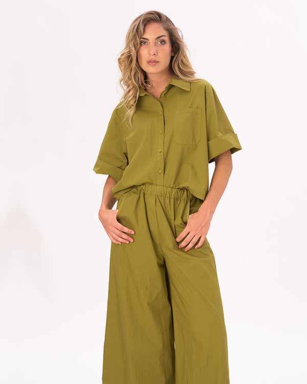 Baci Drop 3/4 Sleeve Cotton Button Up Shirt Black