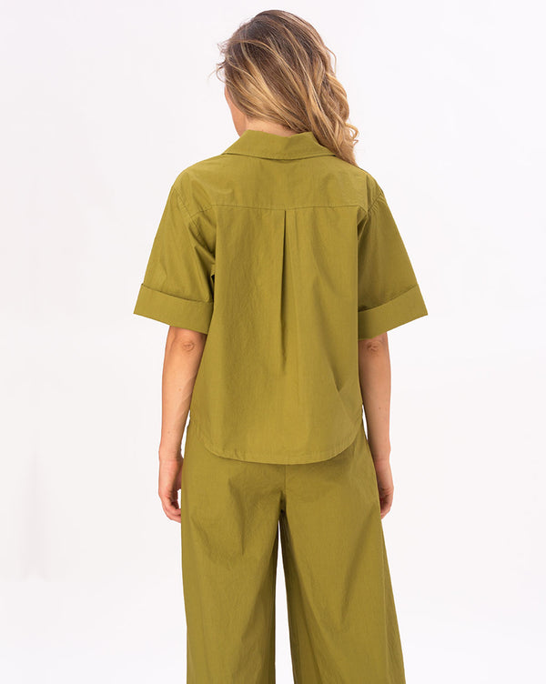 Baci Drop 3/4 Sleeve Cotton Button Up Shirt Black