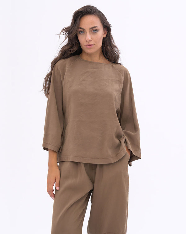 baci Drop Sleeve Boat Neck Blouse Black