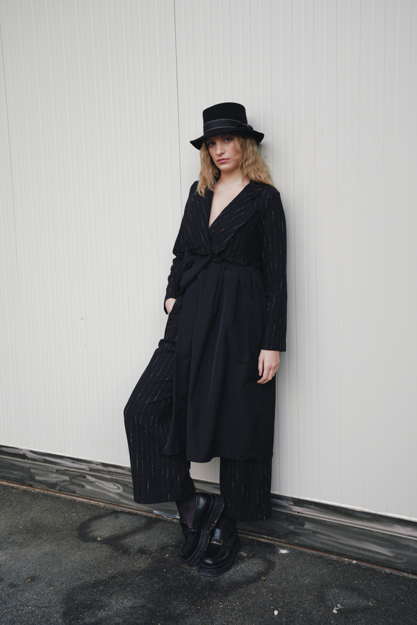 Baci Dust Coat Pleated Dress Black