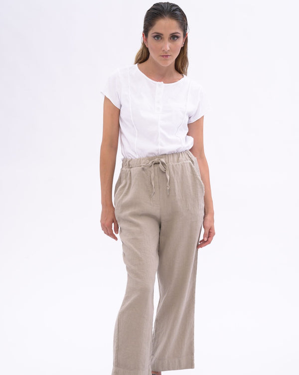 Baci Elastic Cotton Linen Blend Pants Natural