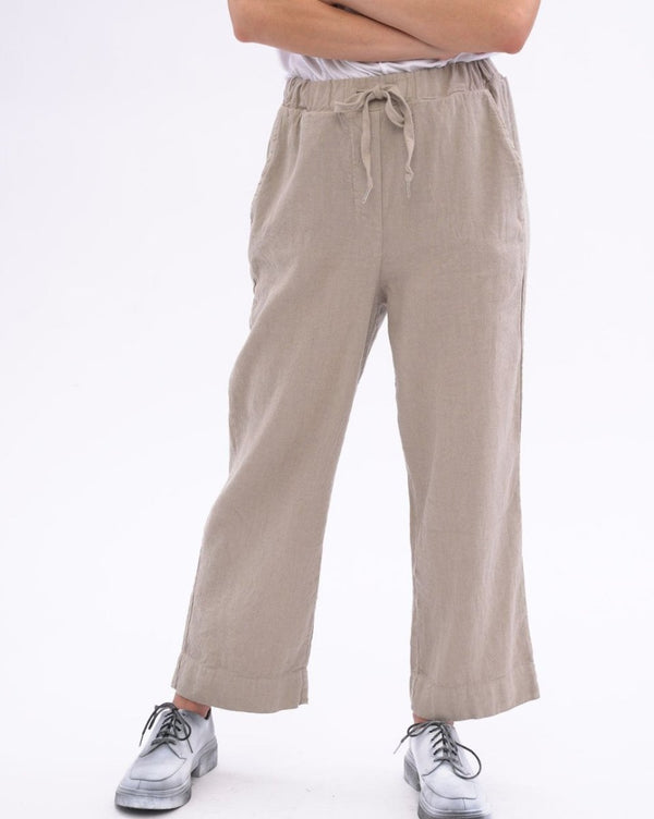 baci Elastic Cotton Linen Blend Pants Natural