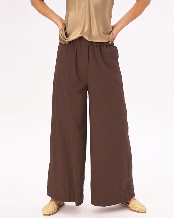 Baci Elastic Pleat Waist Cotton Palazzo Pant Black