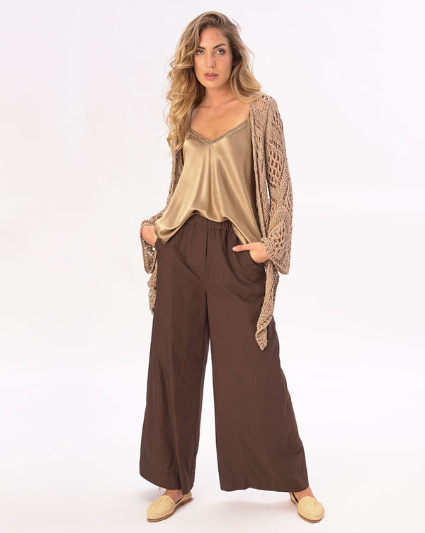 baci Elastic Pleat Waist Cotton Palazzo Pant Black