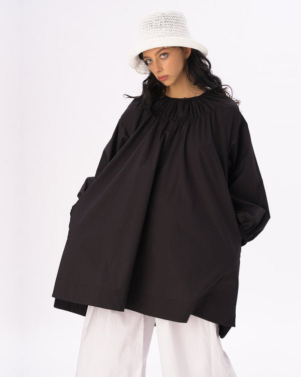 Baci Elastic Pleated Collar Tunic Black