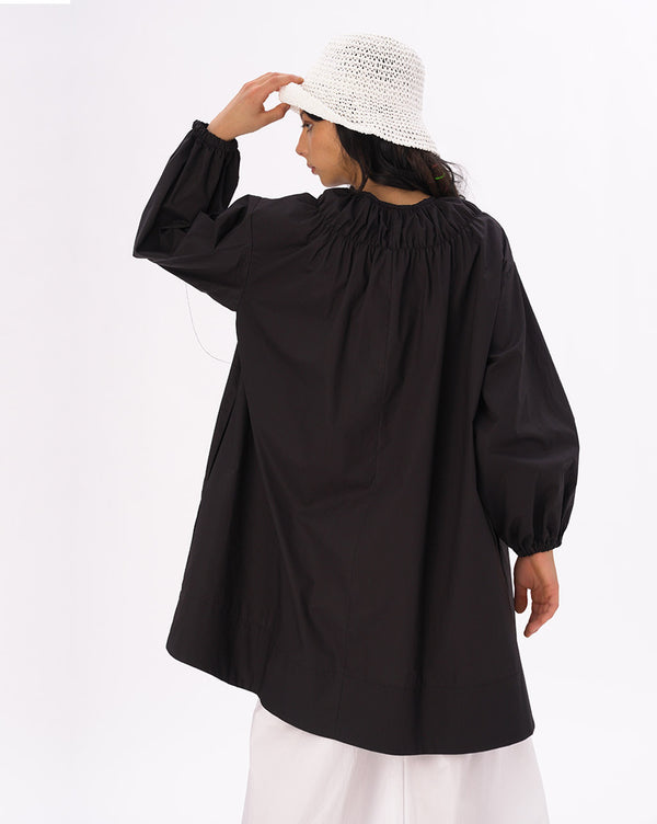 Baci Elastic Pleated Collar Tunic Black