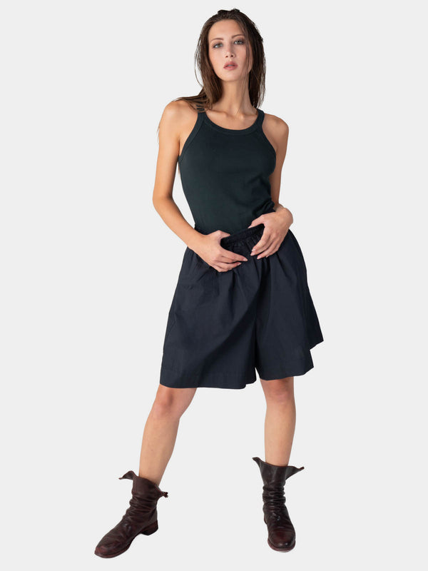 Baci Elastic Tie Waist Cotton Boxy Shorts Nero